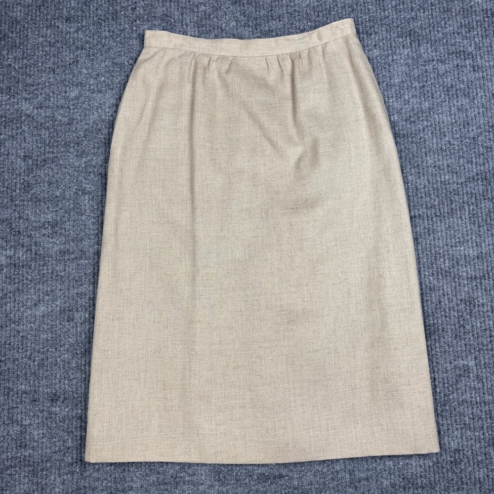 Vtg 80s A Line Skirt Womens M Beige Pockets Secretary Office Chic Retro Classic